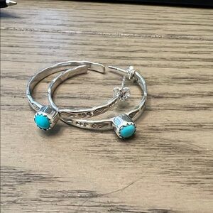 Sterling Silver Hoops with Sleeping Beauty Turquoise